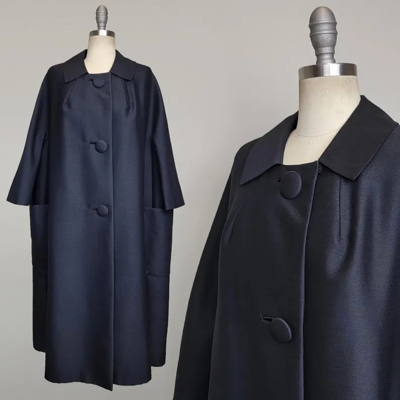 1960s Coat / Magnificent Modern 60s Coat / Swing Coat / Opera Coat / Statement Pockets / Silk Coa... | Etsy (US)