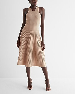 High Neck Pleated Midi Sweater Dress | Express