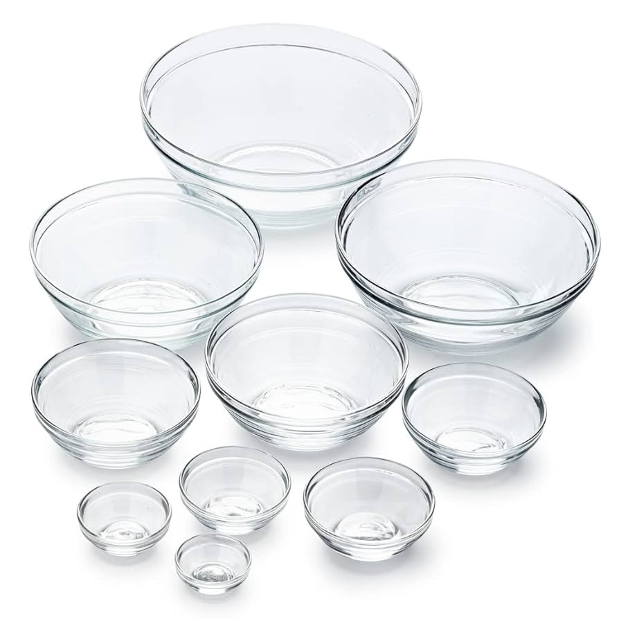 Duralex Gigogne Stackable Glass Mixing Bowl Set, 10 Piece | Amazon (US)