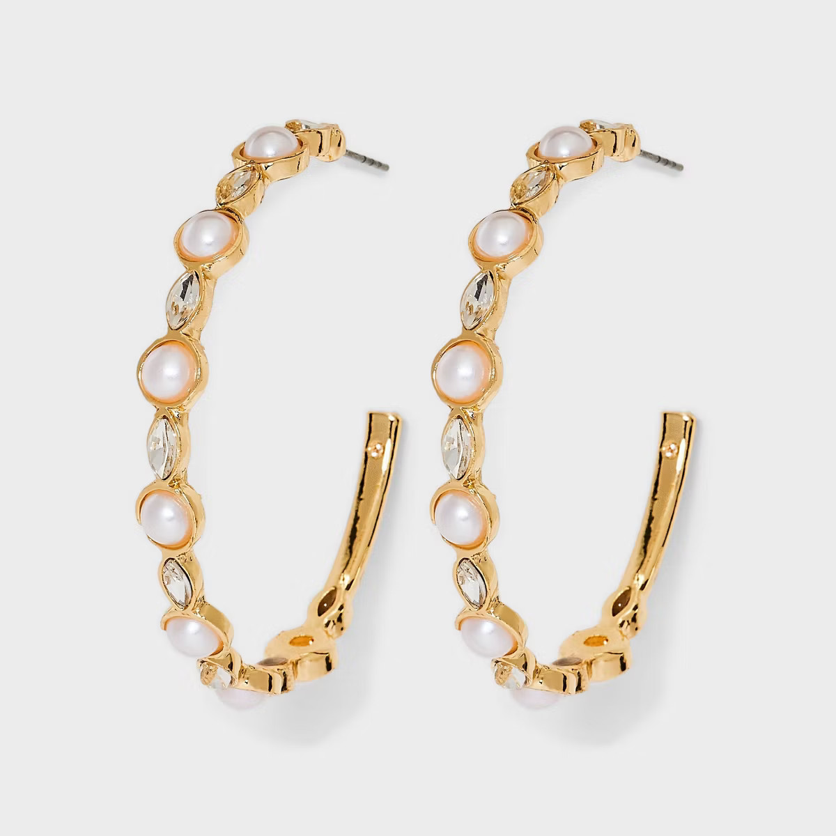 Large Glass Crystal Hoop Earrings  - A New Day™ Gold/ Pearl | Target