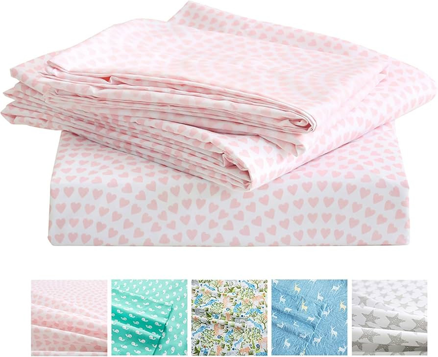Vonty Kids Bed Sheets Twin Pink Heart Printed Sheets for Girls, Soft Lightweight Microfiber Easy ... | Amazon (US)