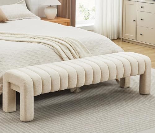63" Upholstered Bed Bench, Channel Tufted Bench for Entryway, Accent Window Seat for Living Room,... | Amazon (US)
