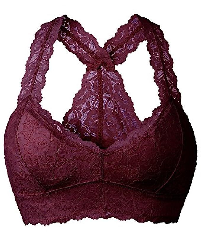 YIANNA Women Floral Lace Bralette Padded Breathable Racerback Lace Bra Bustier | Amazon (US)