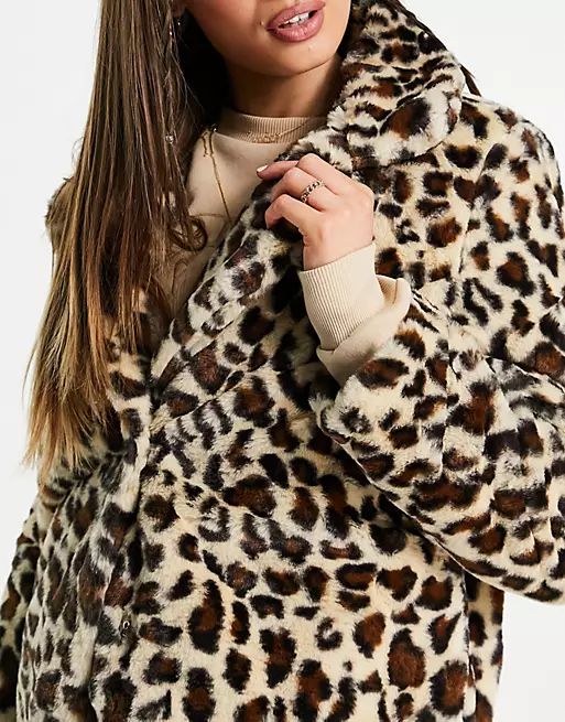 NA-KD coat in leopard print | ASOS (Global)