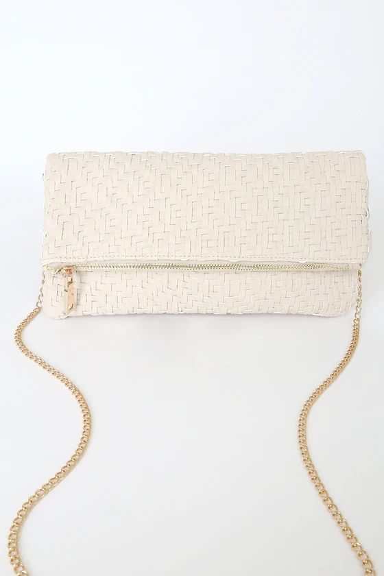 Take the Day Beige Woven Fold-Over Clutch | Lulus (US)