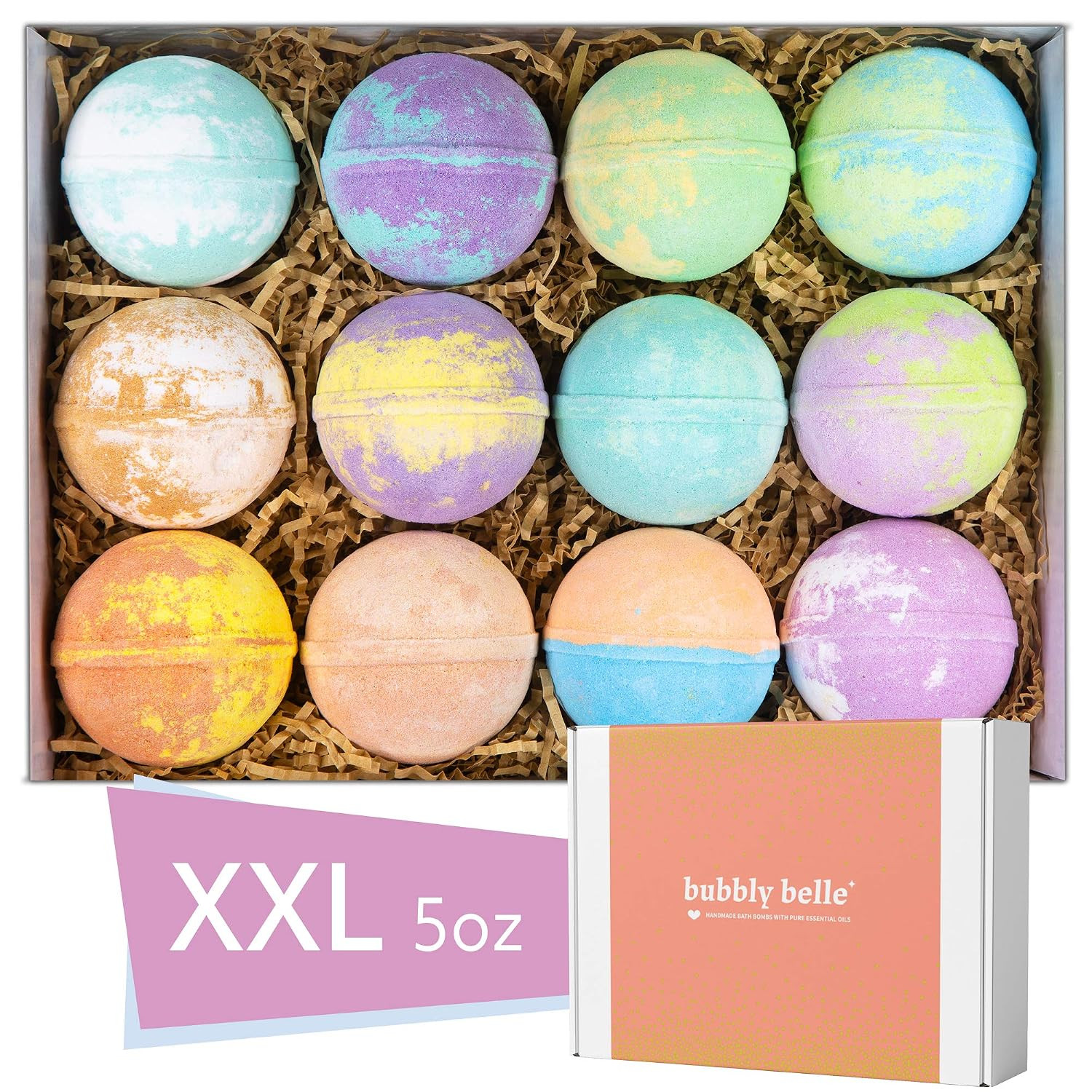 Bubbly Belle Bath Bombs Gift Set 12 Extra Large 5oz Fizzies with Pure Essential Oils, Coconut Oil... | Amazon (US)