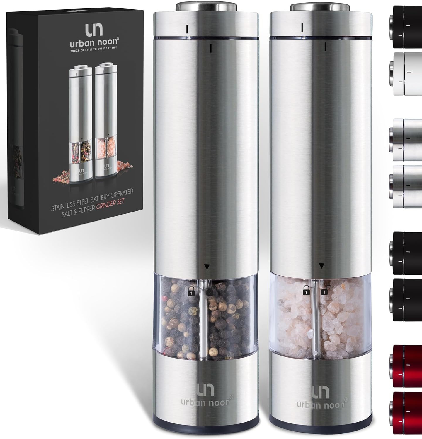 Electric Salt and Pepper Grinder Set - Battery Operated Stainless Steel Mill with Light (2 Mills)... | Amazon (US)