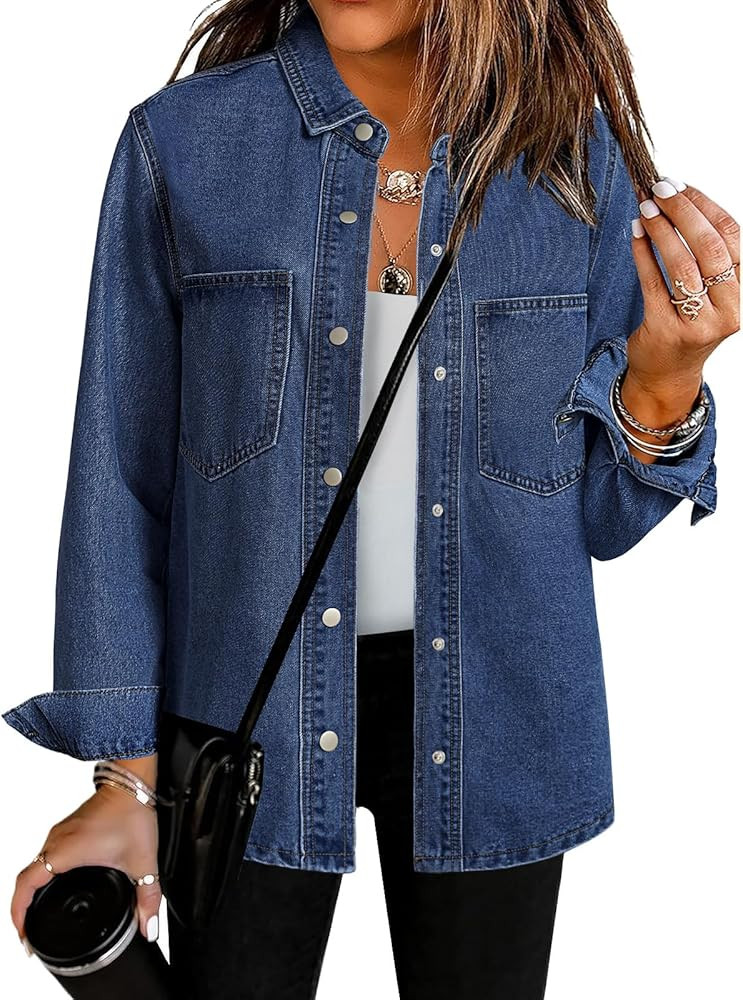 luvamia Denim Jackets for Women Trendy Long Sleeve Jean Jacket Casual Button Down Western Flat Po... | Amazon (US)