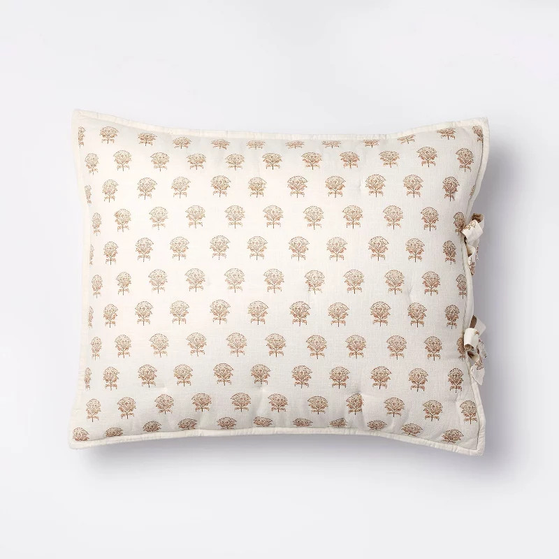 Lofty Cotton Slub Woodblock Print Floral Quilt Sham White/Mauve – Threshold™ designed with St... | Target