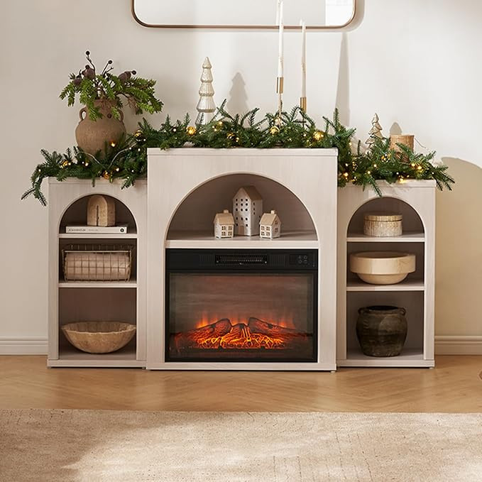 mopio Blake Electric Fireplace Mantel TV Stand - fits up to 65 Inch TV Stand with Arched Fireplac... | Amazon (US)