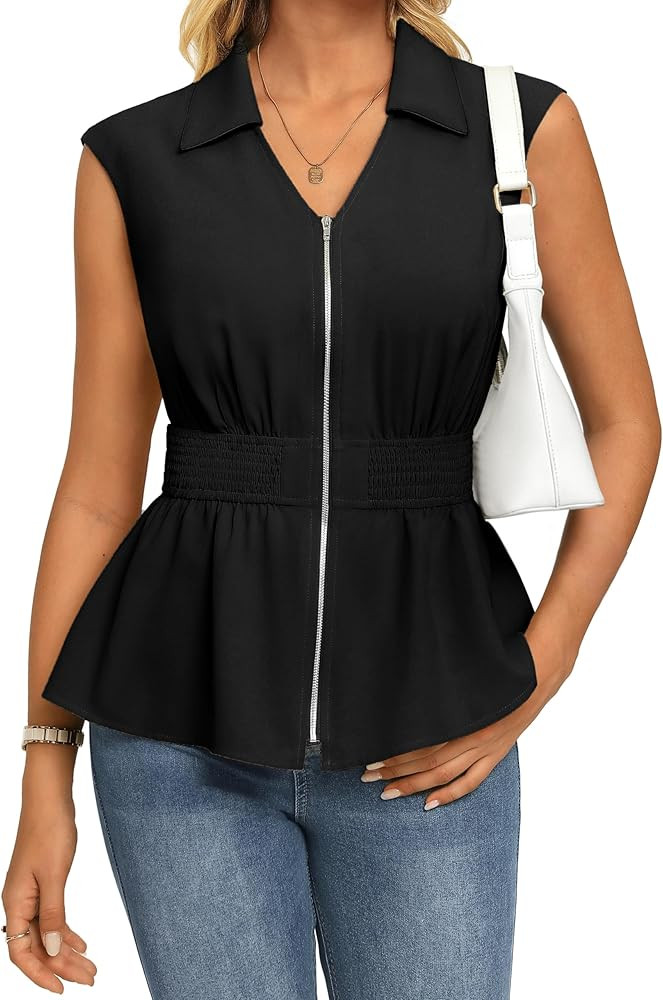 GRACE KARIN Womens Peplum Tops Business Casual,Dressy Work Blouses Short Sleeve,Zipper V Neck Shi... | Amazon (US)