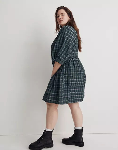 Plus Marianna Puff-Sleeve Mini Dress in Plaid | Madewell