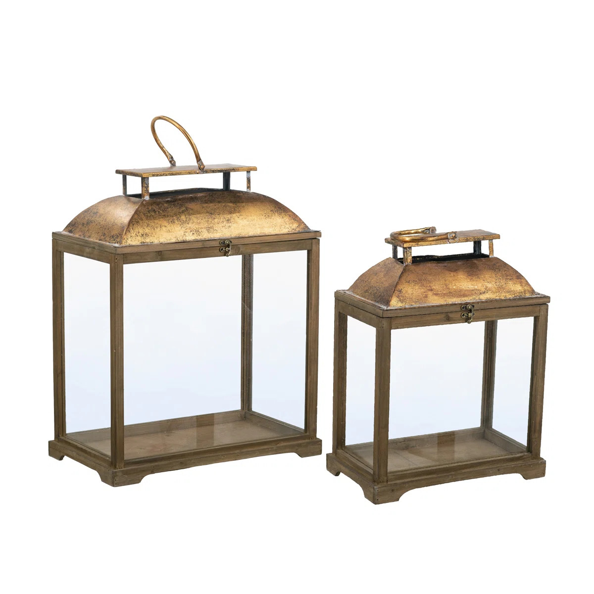 Solid Wood and Glass Lantern with Gold Metal Dome | Wayfair North America