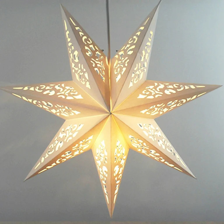 OUNAMIO 2-Pieces Paper Star Lantern, Paper Stars Lamp Shade, Christmas Star Lights, Hollow out Ha... | Walmart (US)