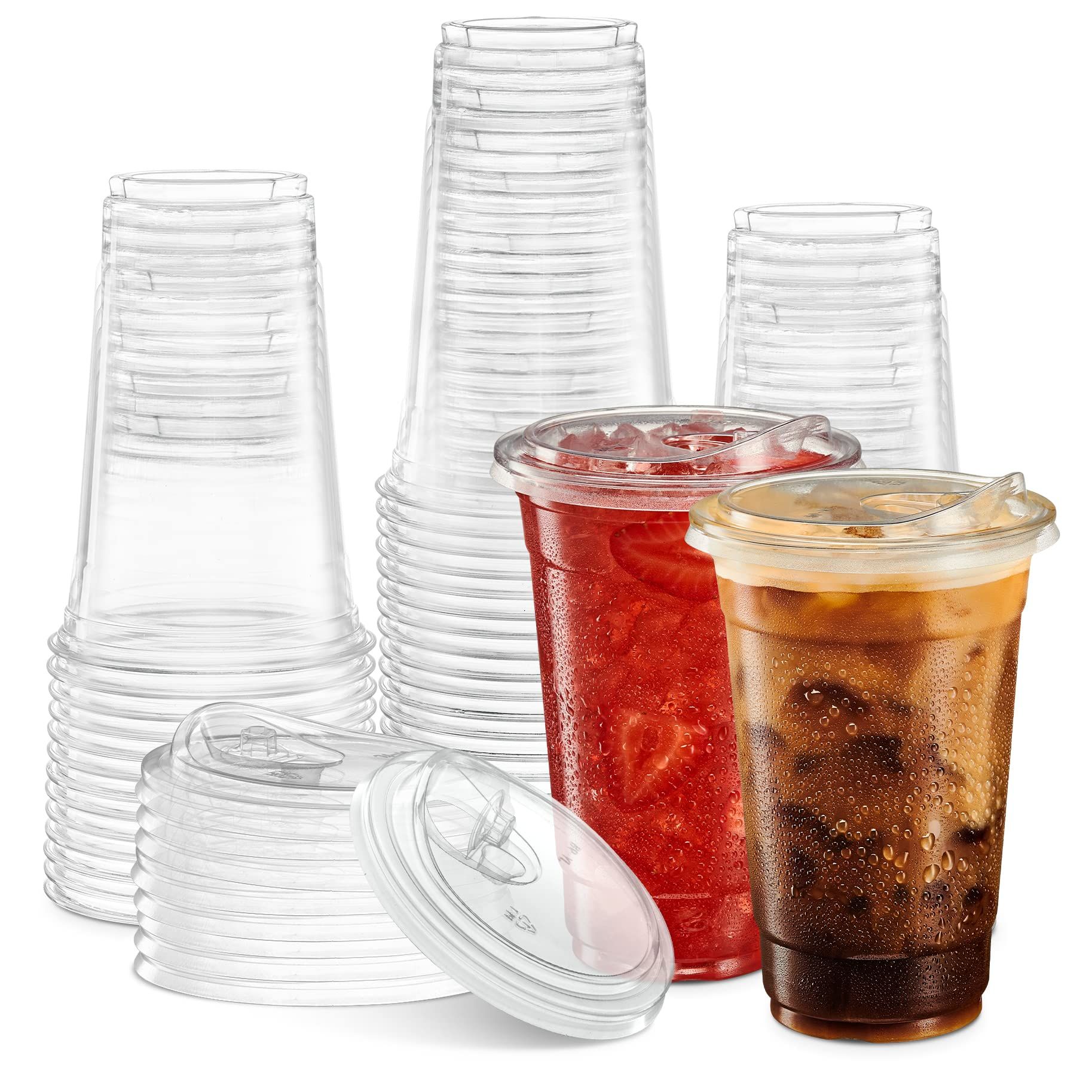 20 oz. Clear Cups with Straw less Sip-Lids, PET Crystal Clear Disposable 20 oz Plastic Coffee Cup... | Amazon (US)