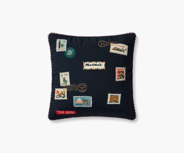 Postage Stamps Embroidered Pillow | Rifle Paper Co.