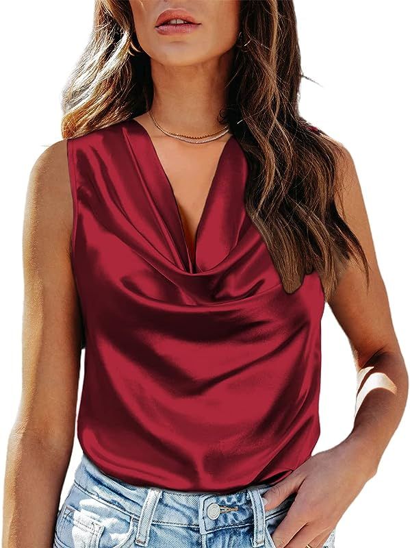 Chigant Womens Silk Satin Tank Tops Cowl Neck Casual Cami Sleeveless Camisole Blouses Summer Basi... | Amazon (US)