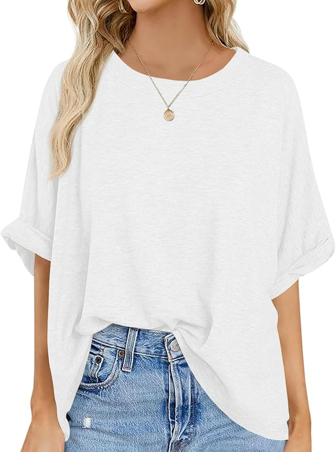 Langwyqu Womens Oversized Tshirts Casual Summer Tops Short Sleeve Loose Fit Tunic T Shirts | Amazon (US)