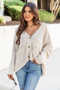 As It Happens Beige Chenille Oversized Cardigan | Pink Lily