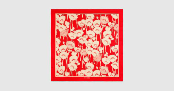 Poppy flowers print silk scarf | Gucci (US)