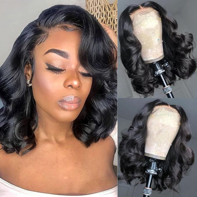 Jolanly Wavy Bob Wig Human Hair 13x4 Lace Front Wigs Human Hair Pre Plucked Glueless Wigs Human H... | Amazon (US)