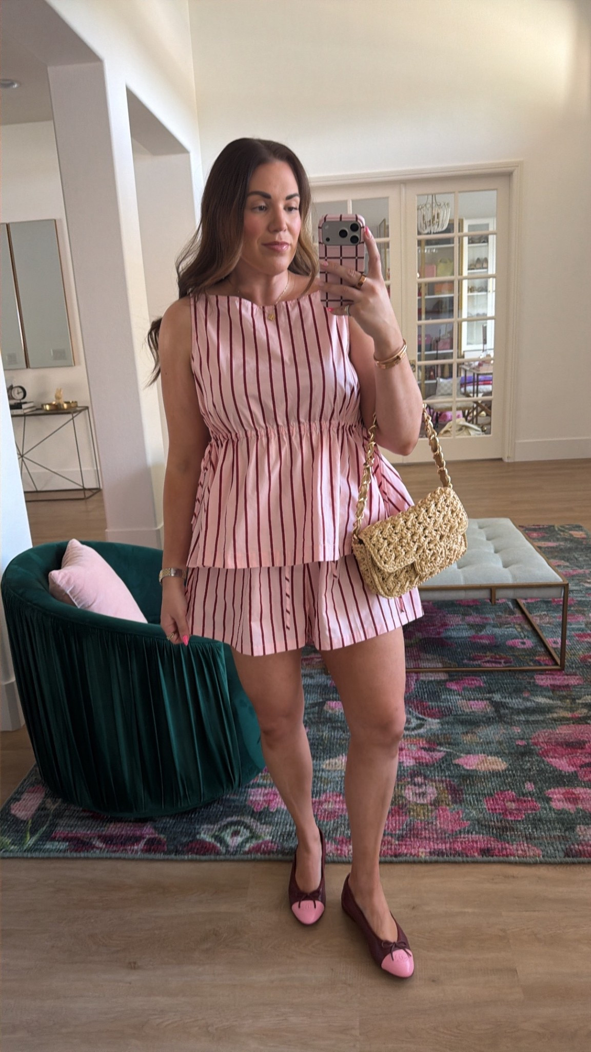 curvy midsize pink and burgundy stripe set for spring! in the US 10 (xl) in top and bottom, but could have taken the US 8 (large). ballet flats are Chanel! 💕🍷

#LTKSeasonal #LTKMidsize