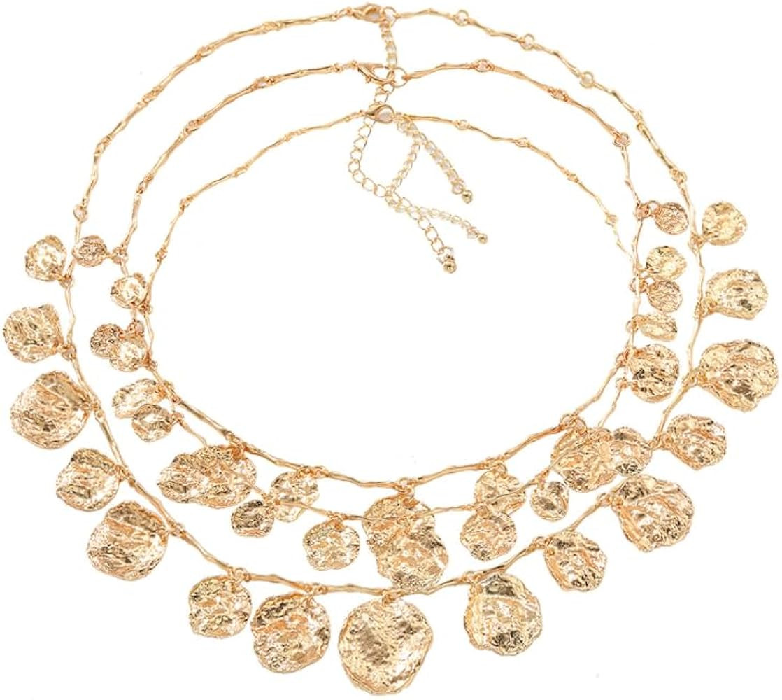 Retro Multi-Layer Stacked Geometric Circular Pendant Necklace For Women | Amazon (US)