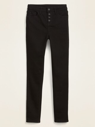 High-Waisted Button-Fly Rockstar 360° Stretch Super Skinny Black Jeans for Women | Old Navy (US)