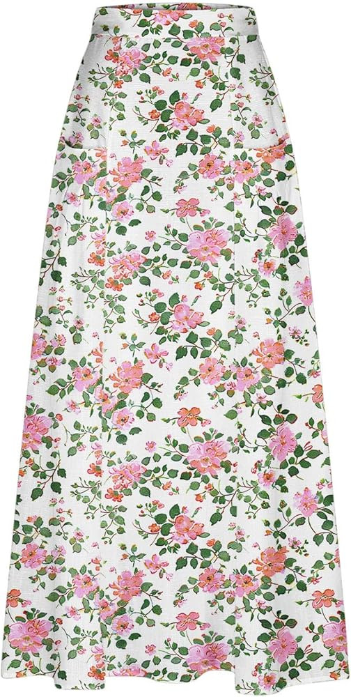 Maxi Skirts for Women Summer Trendy Hawaiian Floral Long Skirt Casual Ruffle A Line Beach Midi Sk... | Amazon (US)