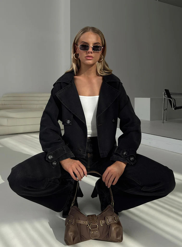 Too Soon Cropped Trench Washed Black | Princess Polly US