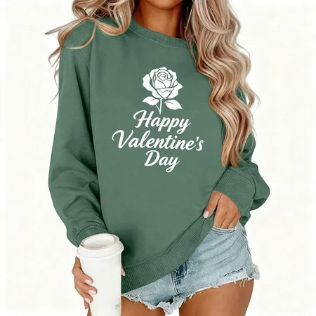 Goodtrade8 Valentines Day Sweatshirts Woman Holiday Gifts Long Sleeve Heart Valentine Apparel Women Casual Crew Neck Pullover | Walmart (US)