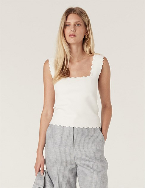 Cable Villa Crepe Knit Scallop Tank | David Jones | David Jones (Australia & New Zealand)