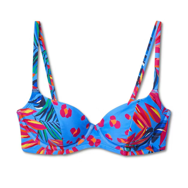 Women's Tropical/Leopard Print Underwire Bikini Top - Tabitha Brown for Target Blue/Pink | Target