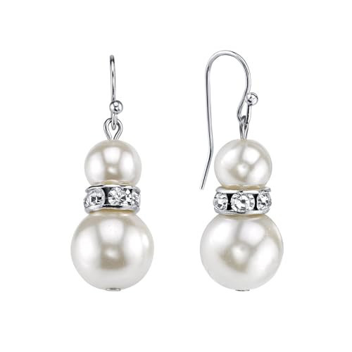 2028 Jewelry Women's Silver Tone White Double Drop Faux Pearl Earrings | Amazon (US)