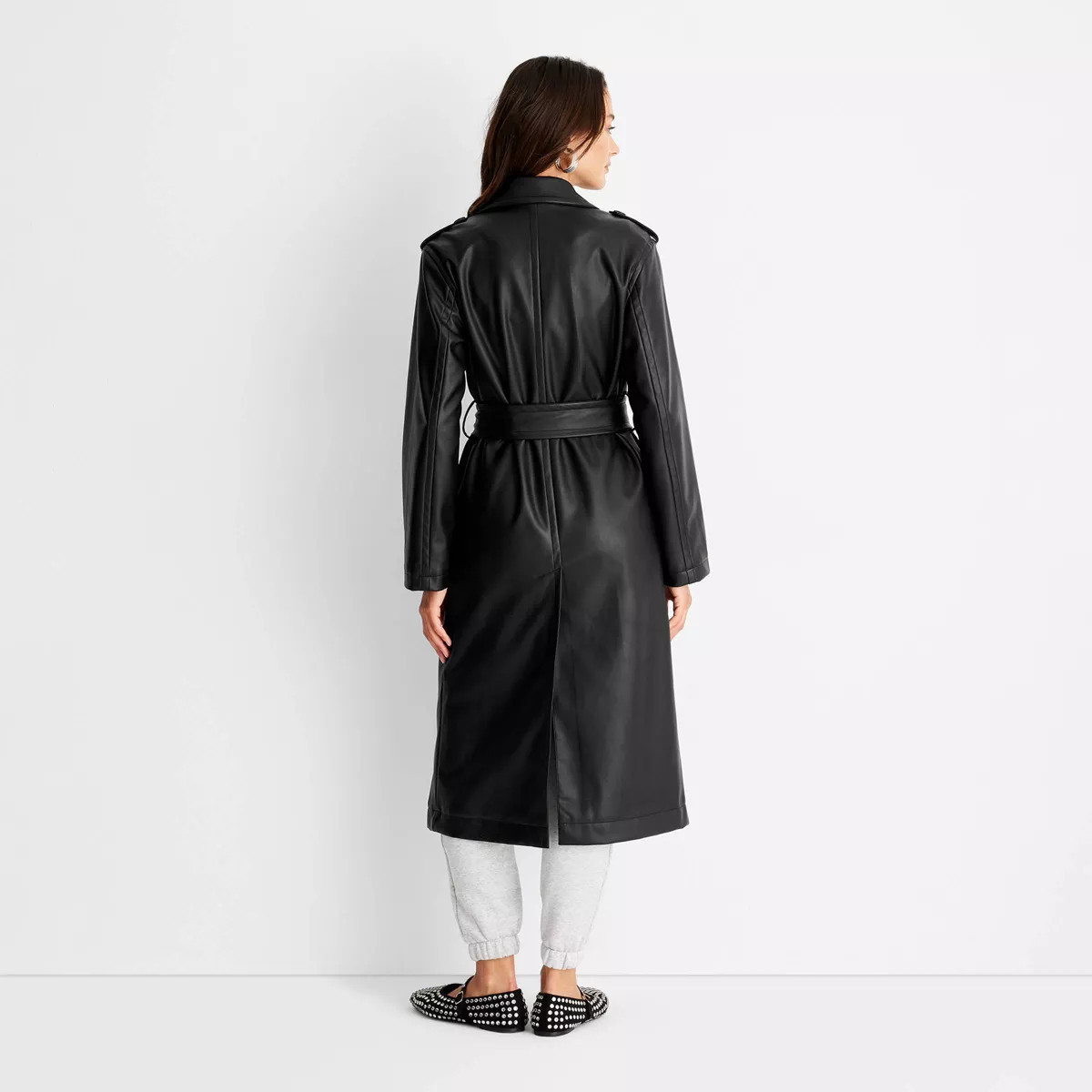 Women's Faux Leather Trench Coat - A New Day™ Black S | Target