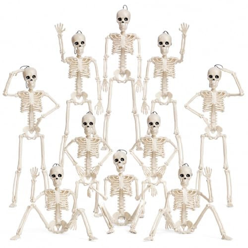 Daricano Halloween Decoration Outdoor 10 Pack Skeleton, 16" Plastic Posable Skeleton with Movable Joints, Small Hanging Skeletons for Halloween Decor, Haunted House Graveyard Props | Amazon (US)