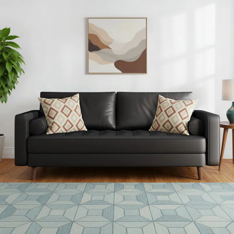 Bridgeview Leather Mid Century Modern Upholstered Square Arm Sofa or Loveseat | Wayfair North America