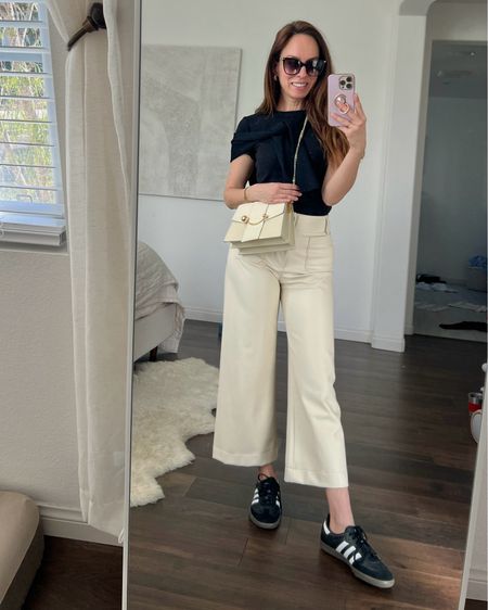These pants are so comfy. I have them in so many colors. They run tts in the regular fabric, but these faux leather run a little small so I sized up. Just paired with a T-shirt, cardigan, and sneakers for a quick trip up to LA for the day. 

#LTKstyletip #LTKfindsunder100