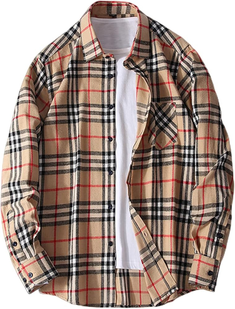 Men's Plaid Shirts Long Sleeve Button Down Work Shirts Pure Cotton | Amazon (US)