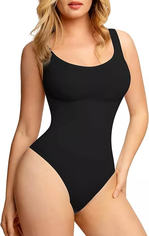 Popilush Square Neck Bodysuit for Women Short Sleeve Thong Body