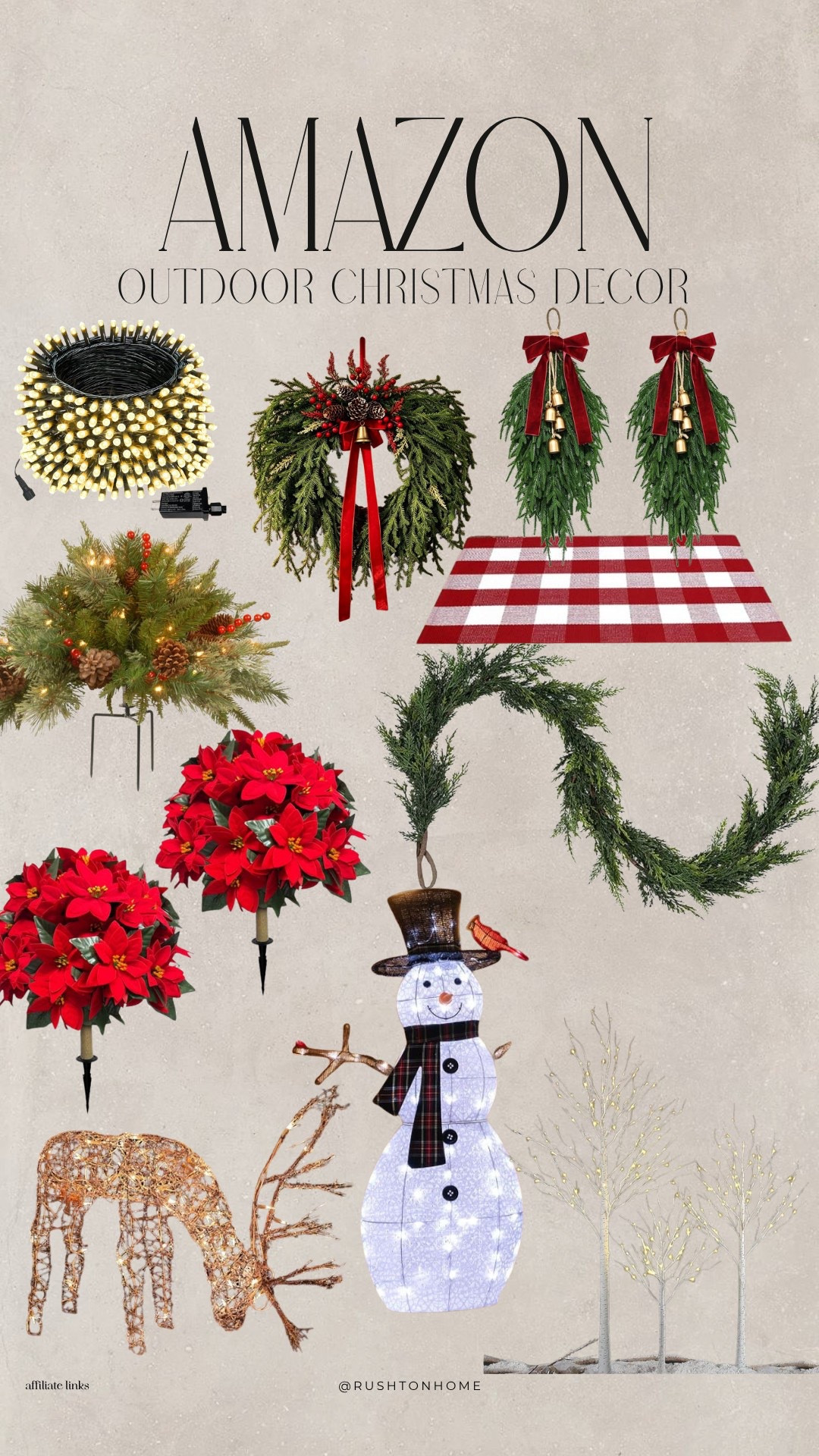 Classic Christmas curb appeal, coming right up. 🎄❤️

If you love a traditional Christmas porch, these outdoor finds are such a pretty way to make your home feel festive from the moment you pull into the driveway. Think wreaths with big red bows, lush garland, buffalo plaid, poinsettias, twinkling lights, and those fun light-up yard decorations. ✨

I love how a few classic pieces can completely transform an outdoor space and make the whole house feel ready for the holidays.

So many pretty Amazon finds for creating that cozy, nostalgic Christmas look. 🎄🤎

#LTKHome #LTKSeasonal #LTKmomlife