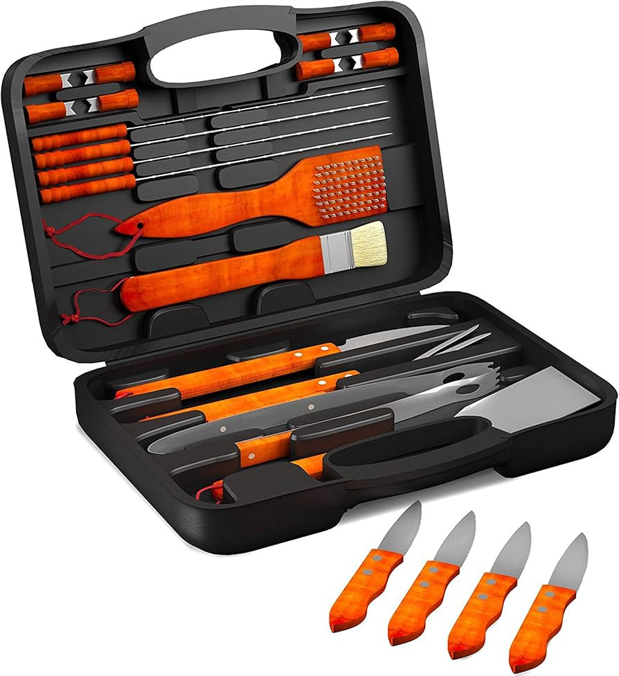 Home-Complete 4326466051 BBQ Grill Tools Set with Wood Handles & Knives Set-22 Pc Stainless Steel... | Amazon (US)