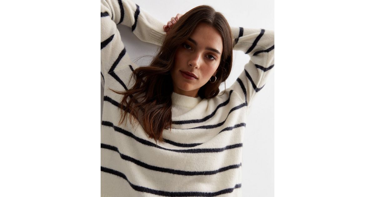 Off White Stripe Knit Crew Neck Jumper | New Look | New Look (UK)