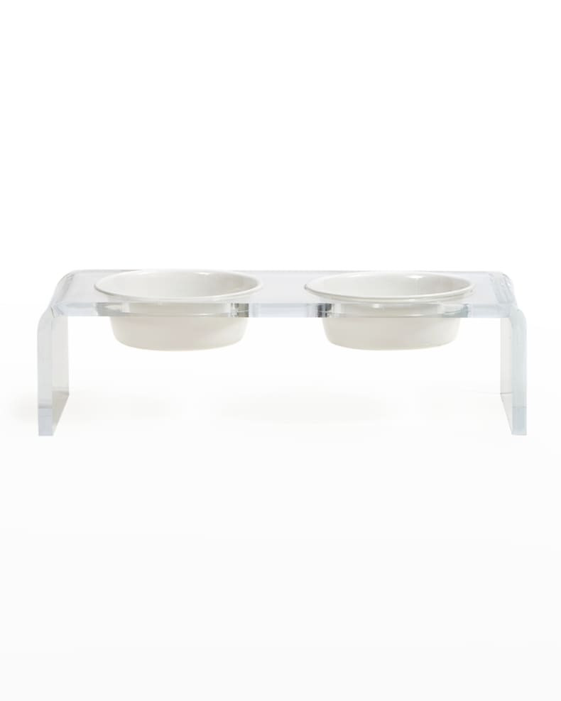 HIDDIN Clear Double Pet Bowl Feeder with 1 Quart Color Bowls | Neiman Marcus
