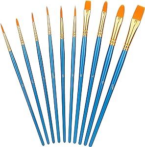 Amazon Basics Paint Brush Set, Nylon Paint Brushes for Acrylic, Oil, Watercolor, 10 Brush Sizes | Amazon (US)