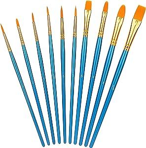 Amazon Basics Paint Brush Set, Nylon Paint Brushes for Acrylic, Oil, Watercolor, 10 Brush Sizes | Amazon (US)