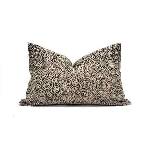 Designer Pillow Various Lumbar Sizes Black Flower Batik Block | Etsy | Etsy (US)