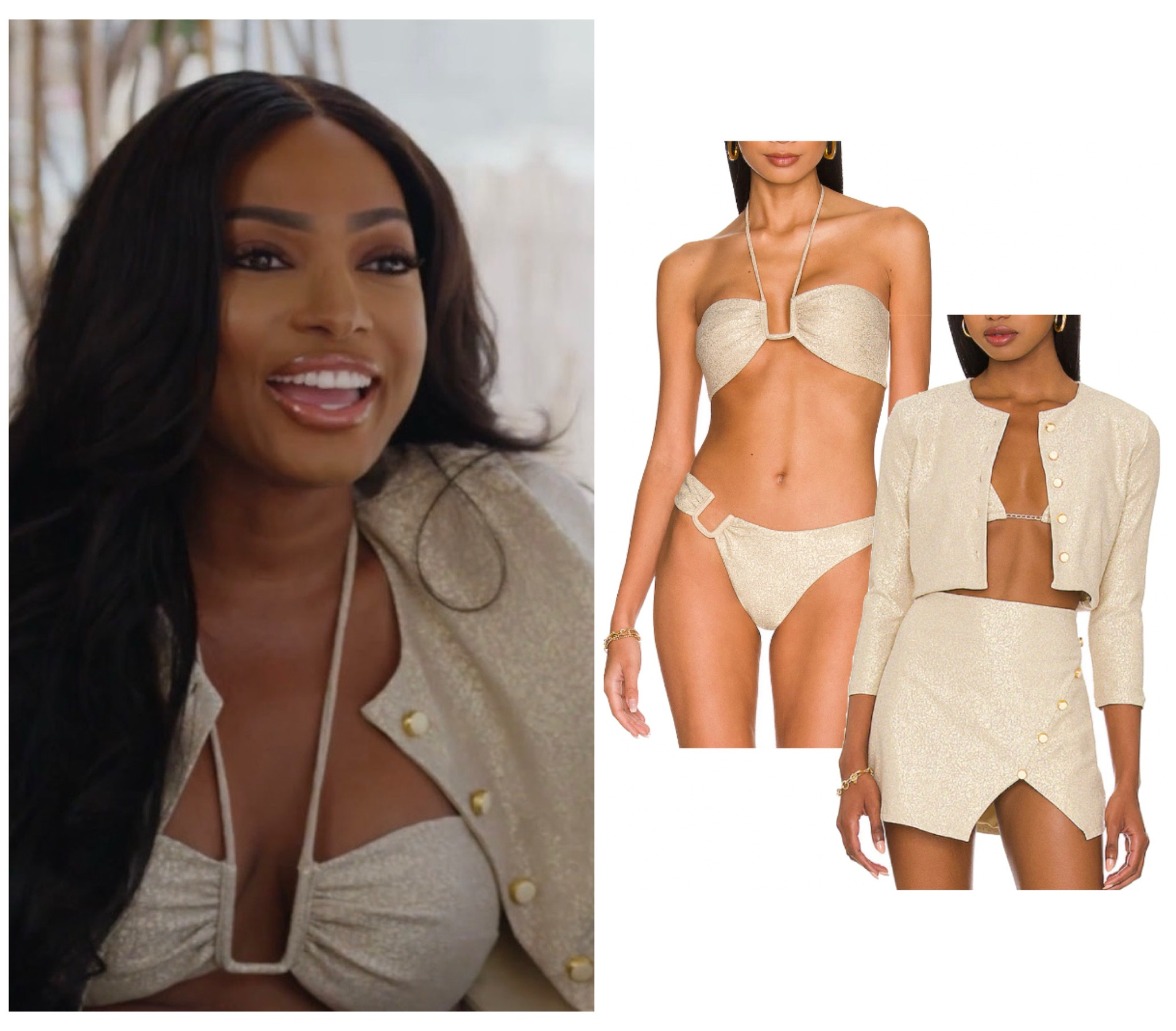 Lesa Milan’s Gold Cardigan and Bikini
