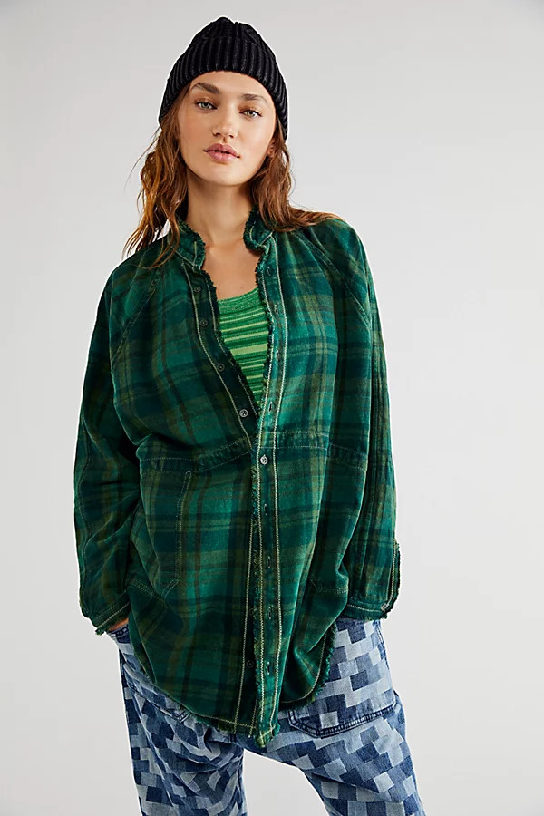 We The Free Summer Daydream Plaid Buttondown by We The Free at Free People, Green Balsam, M | Free People (Global - UK&FR Excluded)