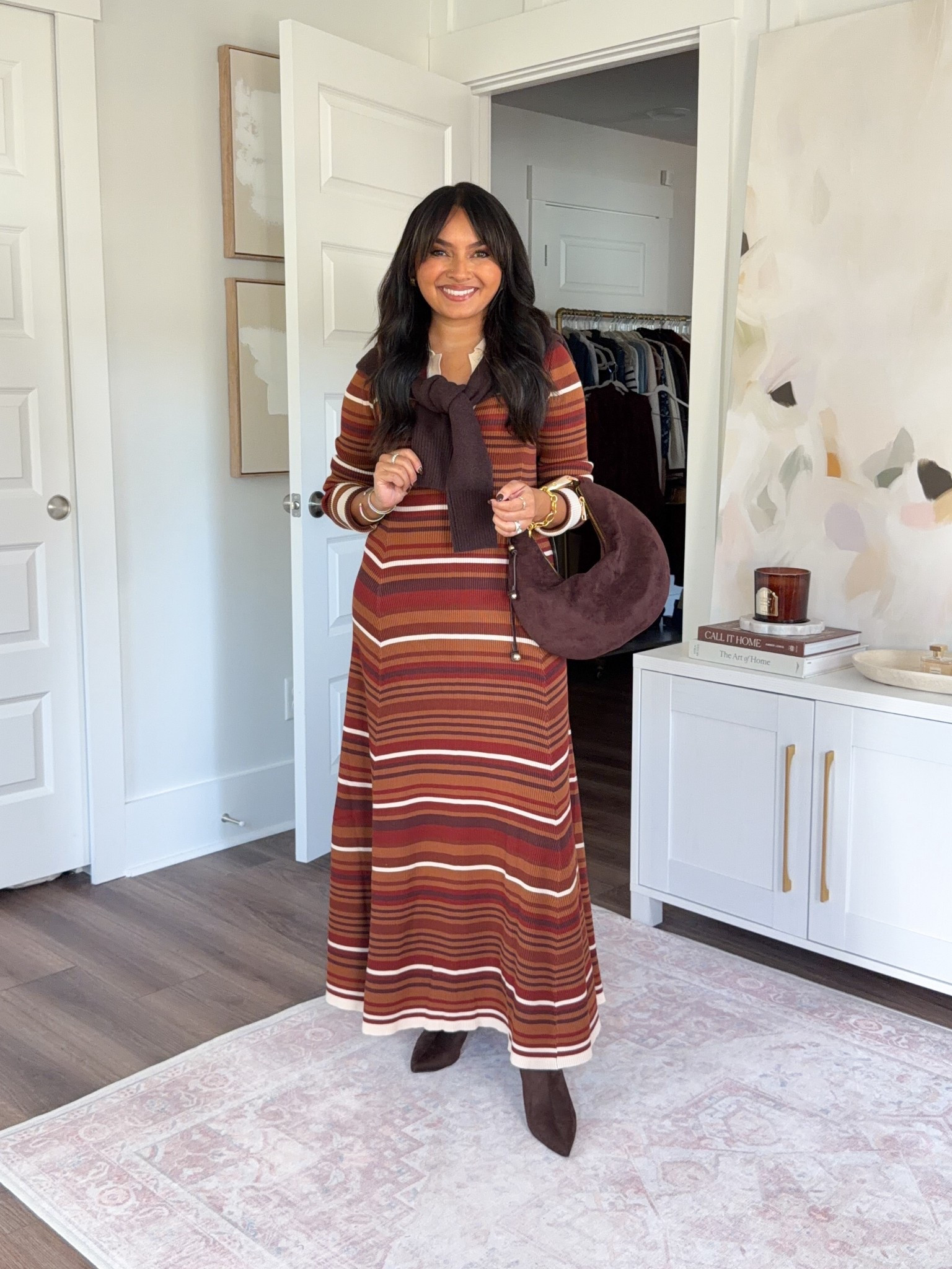 Stripe dress size small TTS - fits like a maxi dress on me
Brown spiced pecan boots size 5.5 TTS


#LTKPetite #LTKSeasonal #LTKStyleTip